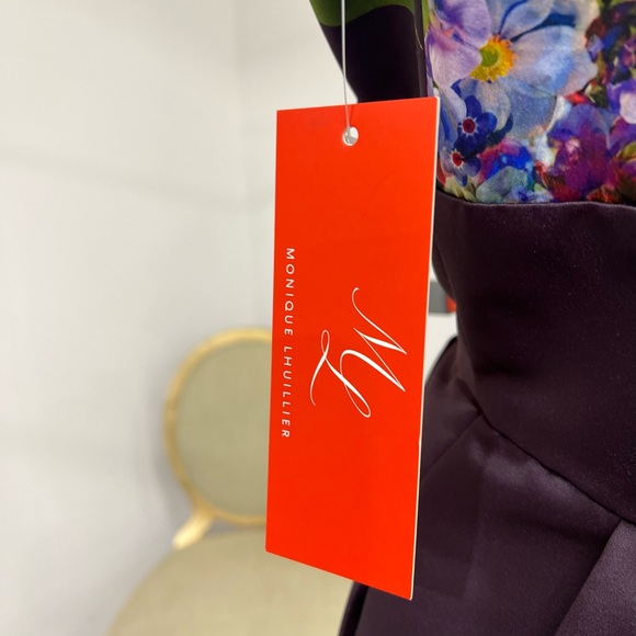 Monique Lhuillier v- neck floral mid dress size 14 - Picture 5 of 6